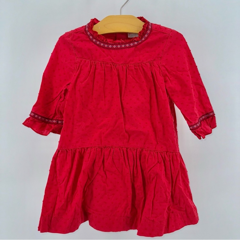 Hanna Andersson Red Dotted Swiss Toddler Dress with Ruffled Sleeves